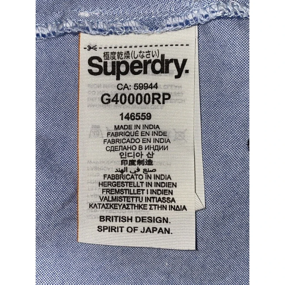 Superdry Womens‎ Long Sleeve Shirt L Madison Blue Embroidered Denim Button - Picture 10 of 11